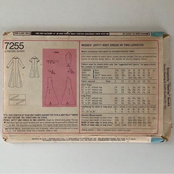 Simplicity 7255 Sewing Pattern - Picture 2 of 2